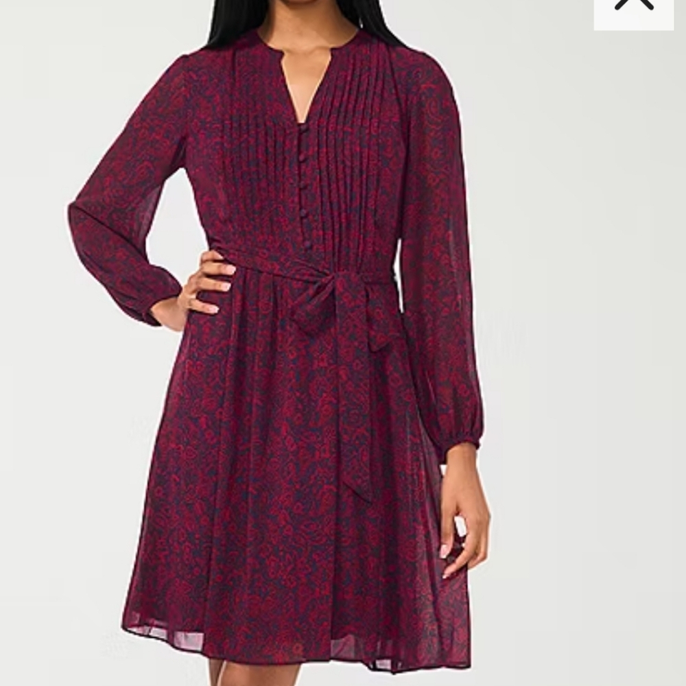 MSK Womens Long Sleeve Paisley Shirt Dress